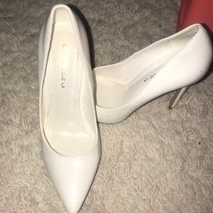 White patent leather heels